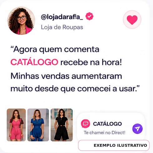 Exemplo ilustrativo de uma loja de roupas usando a palavra CATÁLOGO para responder no Direct.