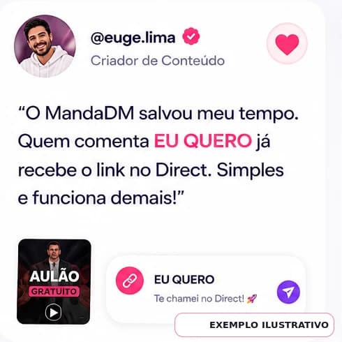 Exemplo ilustrativo de um criador usando a palavra EU QUERO para enviar um link no Direct.