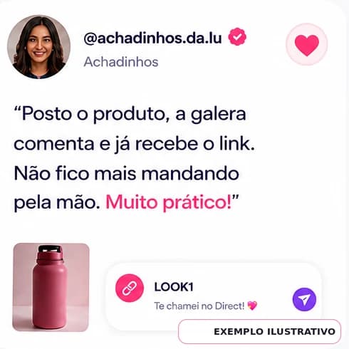 Exemplo ilustrativo de um perfil de achadinhos entregando o link do produto pedido.