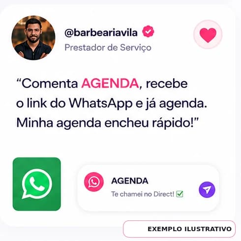 Exemplo ilustrativo de uma barbearia usando a palavra AGENDA para enviar o WhatsApp.