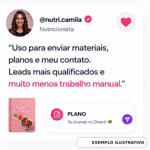 Exemplo ilustrativo de uma nutricionista enviando materiais e o contato pelo Direct.