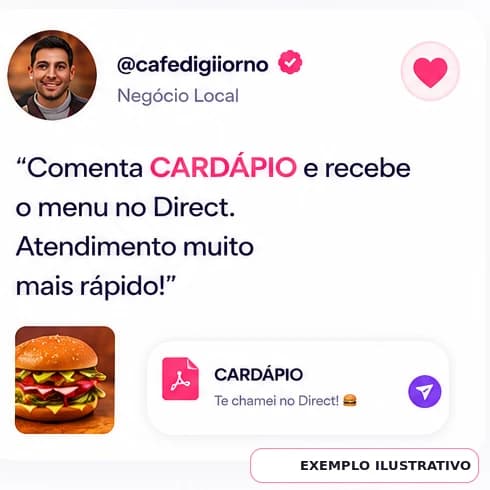 Exemplo ilustrativo de um negócio local usando a palavra CARDÁPIO para enviar o menu.